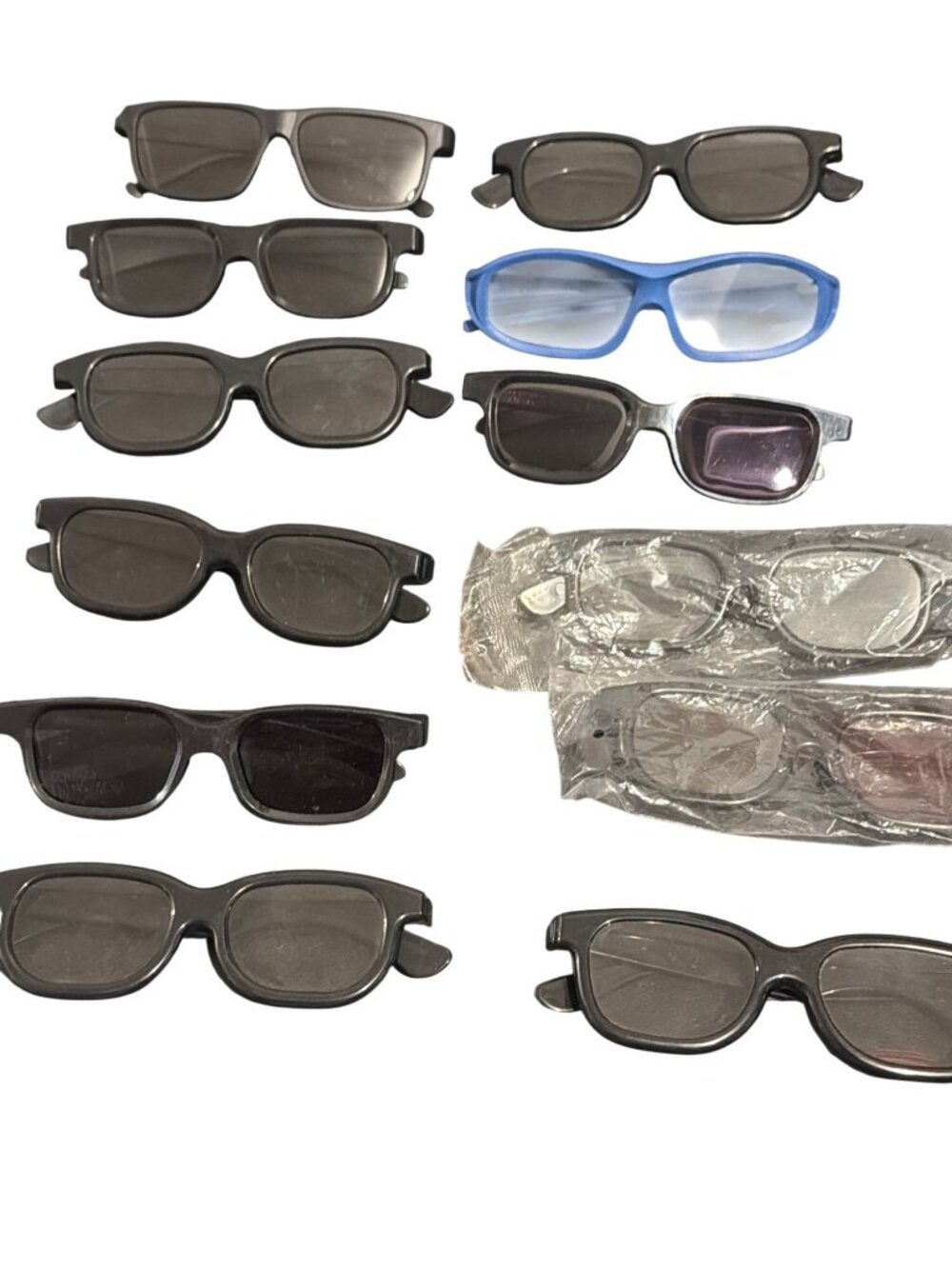 Lot Of 12 Pairs 3D Glasses Black & Blue Plastic Frames Mixed Styles